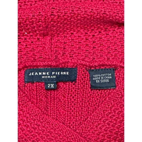 Jeanne Pierre Woman 2X Red Cotton Cable Knit Sweater Shawl Collar Cozy Citycore - Picture 8 of 10